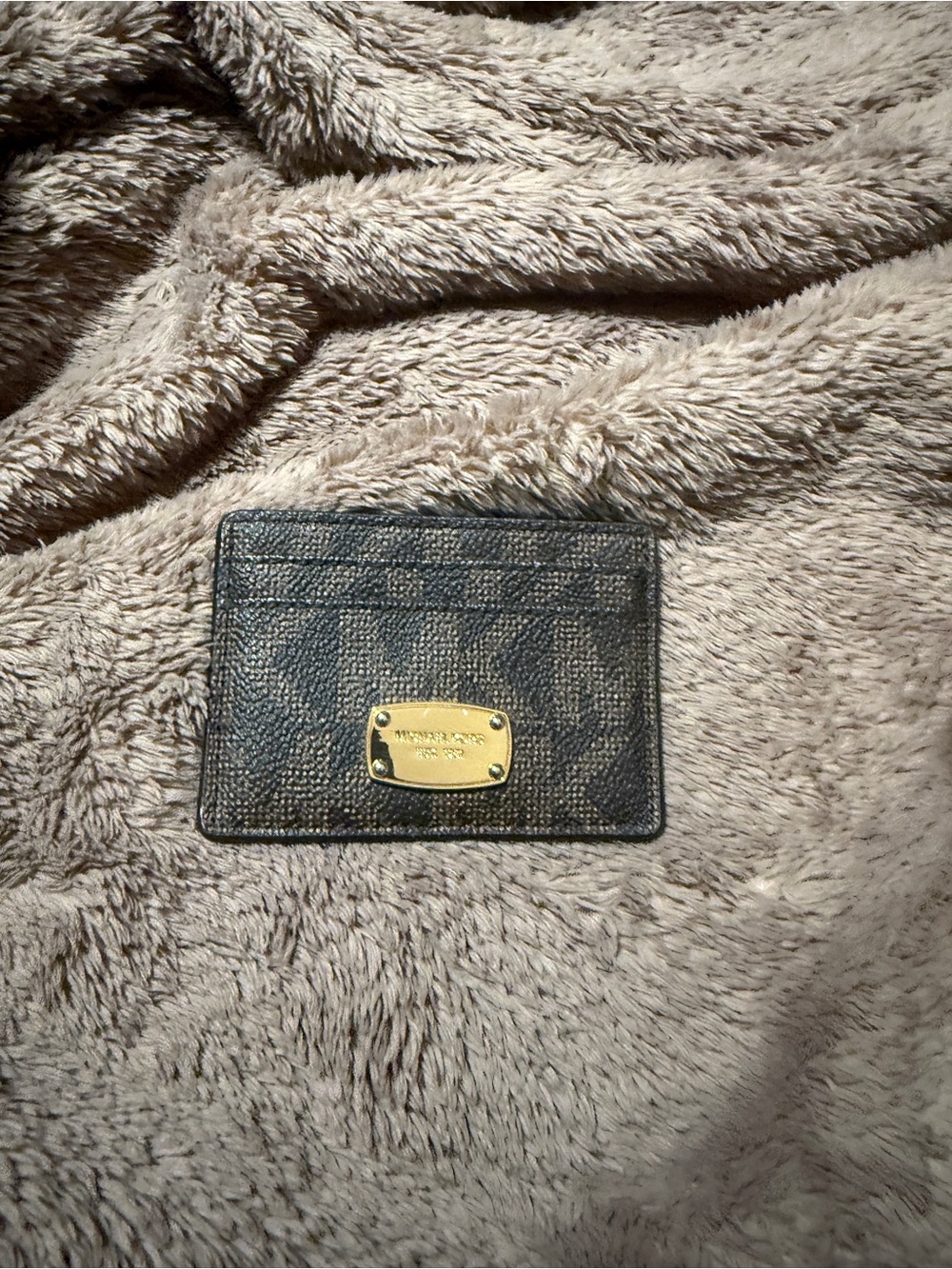 Michael Kors Dark Brown Signature Card Holder with Gold Plaque